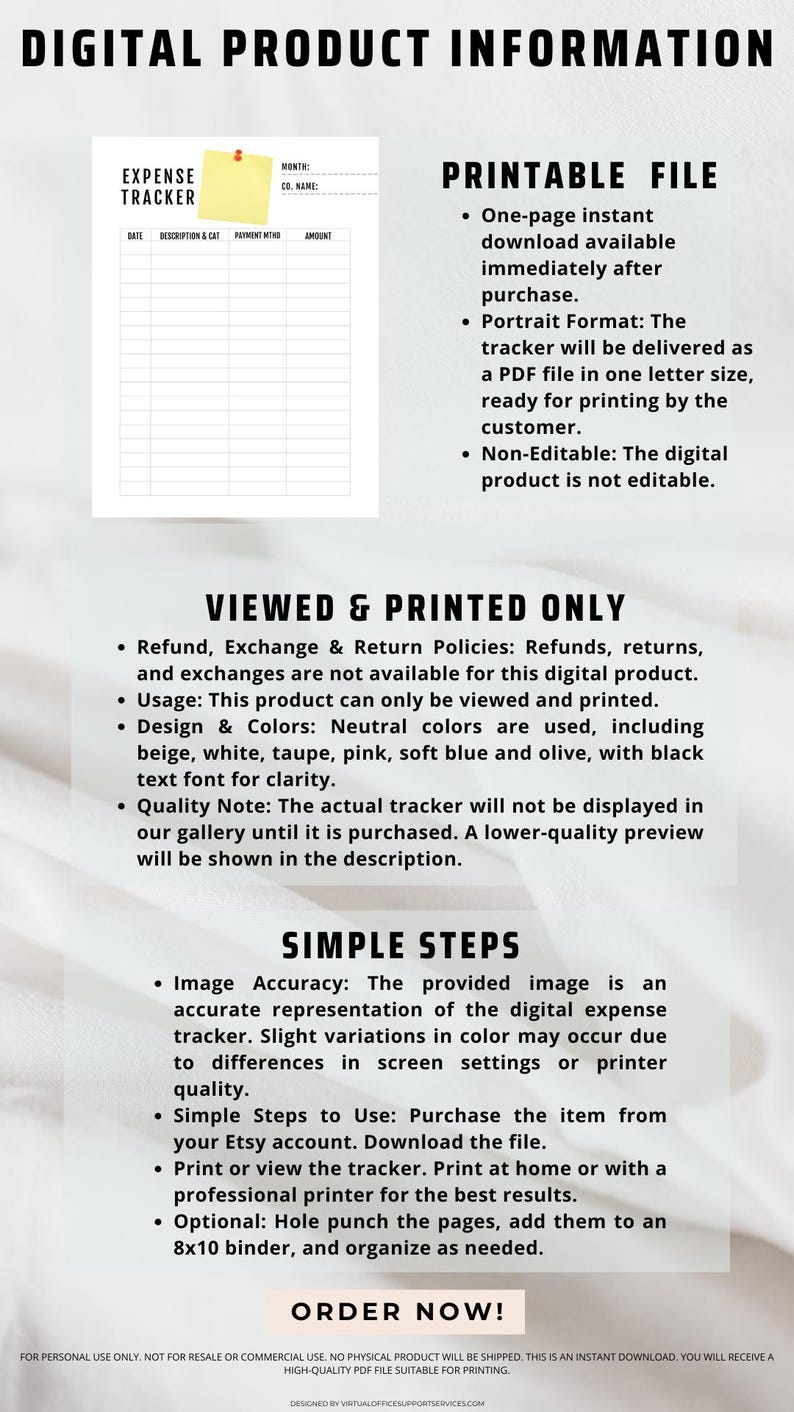 1-page Digital Printable Monthly Expense Tracker-letter Size PDF ...