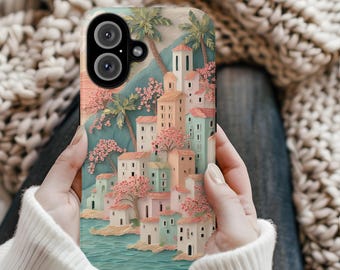 Pastel Mediterranean Village Phone Case: Coastal iPhone, Samsung, Pixel