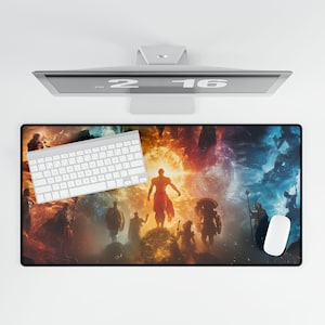 Mythical Gods and Warriors Desk Pad: Epic Fantasy Collage Mouse Mat