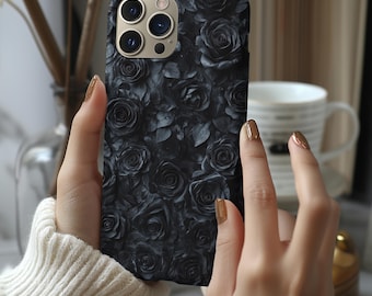 3D Black Roses Phone Case: Gothic Floral Tough Cover