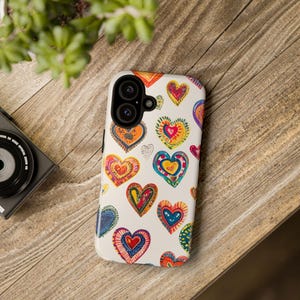 Folk Heart Phone Case: Scratch Resistant Love Theme, iPhone, Samsung, Pixel 画像 2