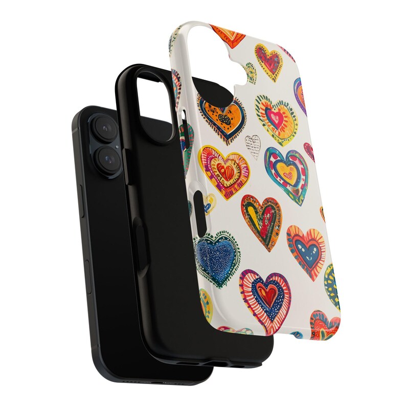 Folk Heart Phone Case: Scratch Resistant Love Theme, iPhone, Samsung, Pixel 画像 5