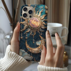Stained Glass Celestial Phone Case: Sun, Moon & Stars Tough Cover
