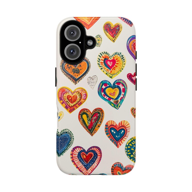 Folk Heart Phone Case: Scratch Resistant Love Theme, iPhone, Samsung, Pixel 画像 3