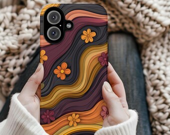 3D Floral Phone Case: Earthy Abstract Design, Durable Cover