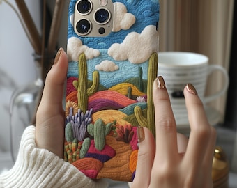 Felt Cactus Desert Phone Case, Tough Durable Cover, Fits iPhone Samsung Pixel, Unique Nature-Inspired Design, Quirky Gift for Plant Lovers