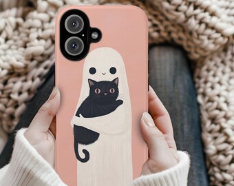Kawaii Ghost Black Cat Phone Case, Gothic Art, Tough Cover