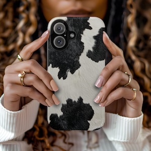 Cowhide Print Phone Case: Western Leather Look, Durable Protective Cover
