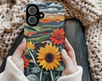 3D Sunflower Field Phone Case: Durable Floral Cover