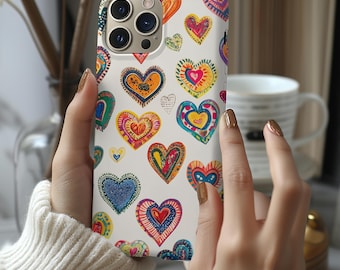Folk Heart Phone Case: Scratch Resistant Love Theme, iPhone, Samsung, Pixel