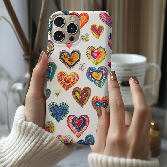 Folk Heart Phone Case: Scratch Resistant Love Theme, iPhone, Samsung, Pixel