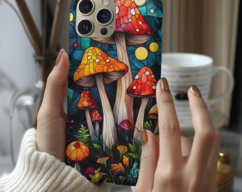 Stained Glass Mushroom Phone Case: Cottagecore Fungi Art, Durable Cover