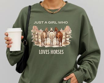Sudadera Horsegirl: Regalo de cuello redondo de vaquera ecuestre del oeste