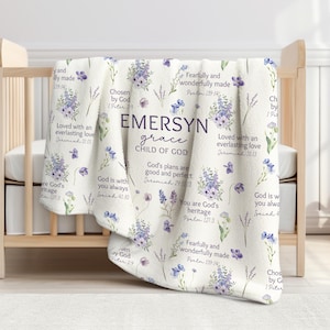 Personalized Scripture Baby Blanket: Floral Christian Baby Shower Gift Wildflower Nursery Decor