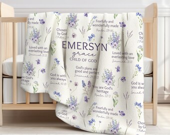 Personalisierte Baby-Decke für Mädchen Christliche Schrift Babydecke Wildblume Blumen Kinderzimmer Dekor Babypartygeschenk