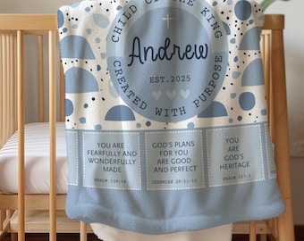 Personalisierte Babydecke: Blaue Bibel-Vers-Andenken, Kind Gottes Kinderzimmerdekor