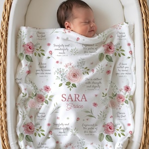 Personalized Baby Blanket Girl Scripture Baby Blanket Rose Floral Bible Verse Christian Baby Shower Gift