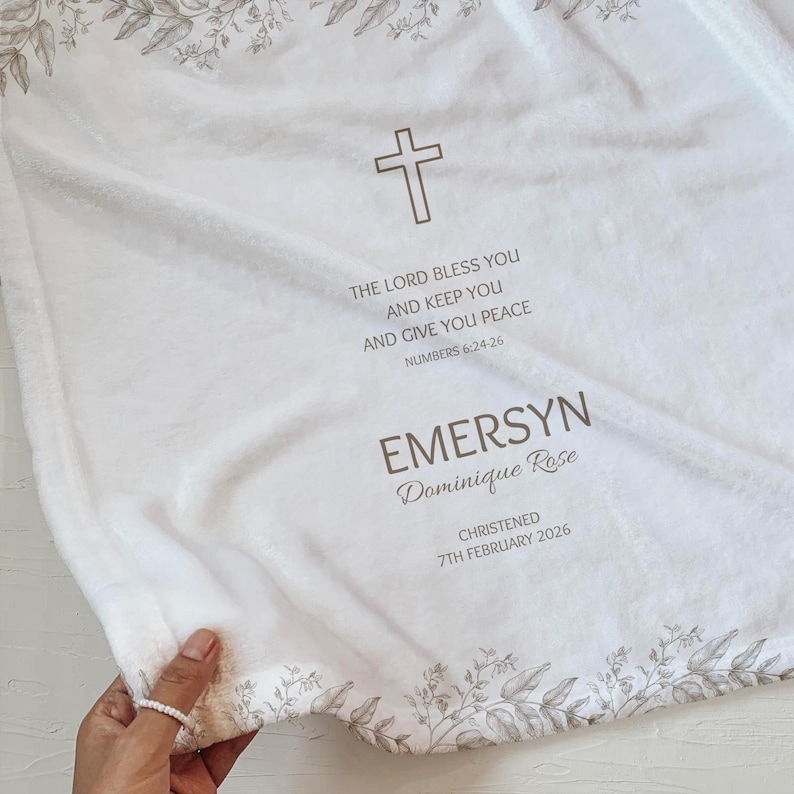 Woodland scripture nursery throw celebrating faith and love, ideal as a faith baby keepsake and cozy christian baby blanket for infants and toddlers. The personalized sherpa blanket features soft velveteen fabric and durable fleece backing for everyday snuggles and prayerful moments.