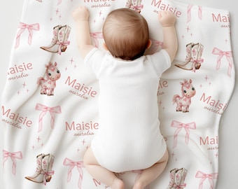 Cowgirl Baby Blanket: Personalized Western Coquette Boots & Bows Pink Nursey Throw Girls Toddlers