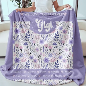 Gigi Blanket Personalized Name Blanket For Grandma Floral Fleece Throw Birthday Gift For Nana Mimi Cozy Throw Customized With Grandkids Name