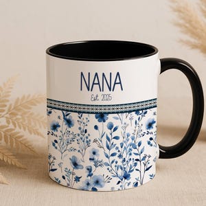 Floral Mama Coffee Mug Black Accent Design French Toile Flower Graphic Ceramic Drinkware Mama Present Kitchen Accessory Grandma Gift For Gigi Mimi Present Dishwasher Safe Daily Use Drinkware Premium Quality Construction Perfect  Mother's Day Birthday Holiday Present