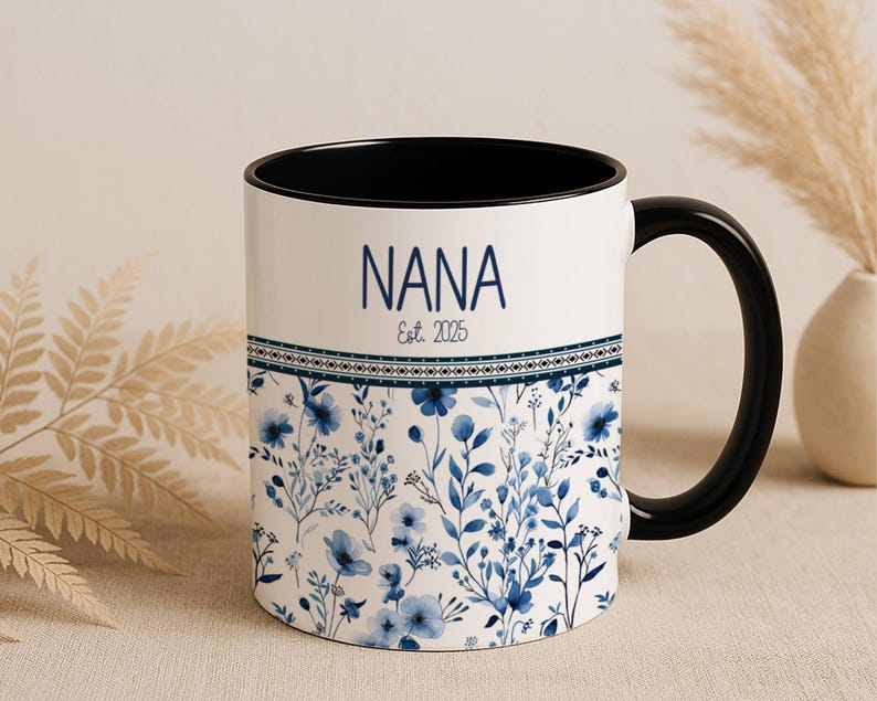 Floral Mama Coffee Mug Black Accent Design French Toile Flower Graphic Ceramic Drinkware Mama Present Kitchen Accessory Grandma Gift For Gigi Mimi Present Dishwasher Safe Daily Use Drinkware Premium Quality Construction Perfect  Mother's Day Birthday Holiday Present