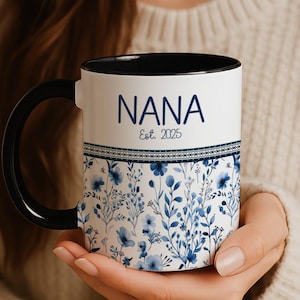 Customized Floral Mama Coffee Mug Black Accent Design French Toile Flower Ceramic Drinkware Mama Gift Idea Grandma Present Unique Nana Kitchen Essential Dishwasher Safe Cool Mom Premium Quality Construction Perfect  Mother's Day Birthday Holiday Present