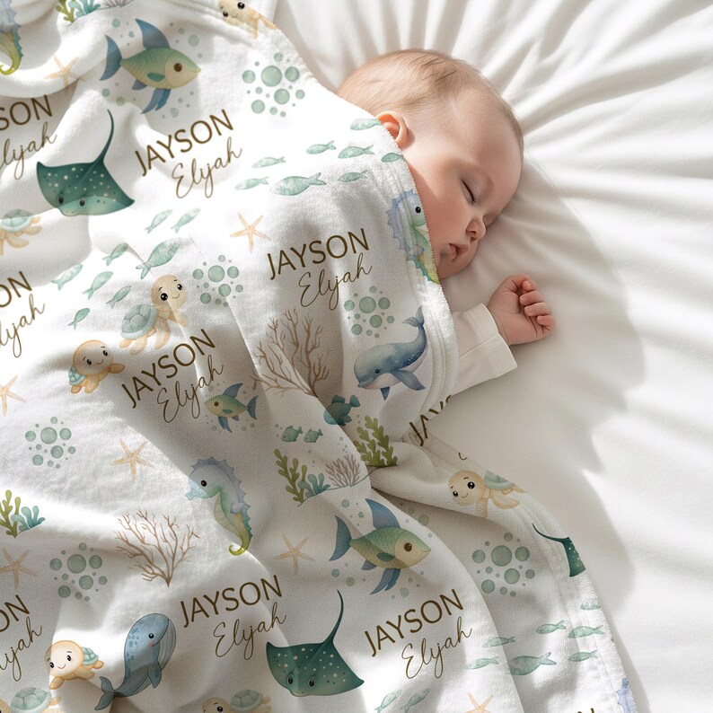 Under the Sea Blanket: Personalized Baby Boy Name Hospital Coming Home ...