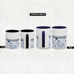 Personalized Chinoiserie Design Coffee Mug for grandma or nana with a glossy finish and floral details. Lead and BPA-free, dishwasher-safe, and beautifully made — a thoughtful gift for Mother’s Day, birthdays, or Christmas mornings.
