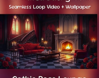 Gothic Rose Room Anime Animated Background| Crimson Fireplace Room, YouTube, Twitch Overlay, VTuber Stream