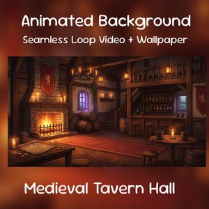 Medieval Tavern Hall Anime Animated Background| Fantasy Inn Fireplace, YouTube, Twitch Overlay, VTuber Stream