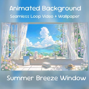 Summer Breeze Window Anime Animated Background| Cozy Cat Room, YouTube, Twitch Overlay, VTuber Stream