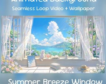 Summer Breeze Window Anime Animated Background| Cozy Cat Room, YouTube, Twitch Overlay, VTuber Stream
