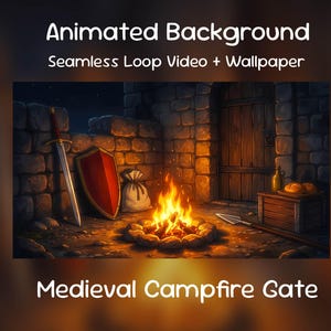 Mittelalterliches Lagerfeuer Tor Anime Animierter Hintergrund | Fantasy Knights Außenposten, YouTube, Twitch Overlay, VTuber Stream