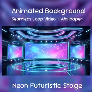 Neon Futuristic Stage Animated Background| Cyber Neon Party, Twitch Overlay, VTuber Stream