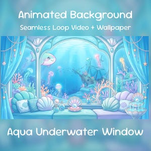 アクア水中窓アニメアニメーション背景｜夏のオーシャンラウンジ、かわいい海、Twitchオーバーレイ、VTuberストリーム