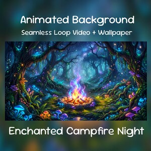 Enchanted Campfire Night Anime Animated Background| Magic Fire Woods, YouTube, Twitch Overlay, VTuber Stream