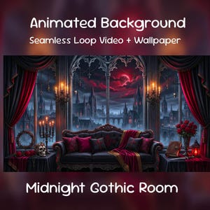 Anime Animated Background| Midnight Gothic Room, Vampire Castle, Blood Moon, Dark, Spooky, Twitch Overlay, VTuber Stream