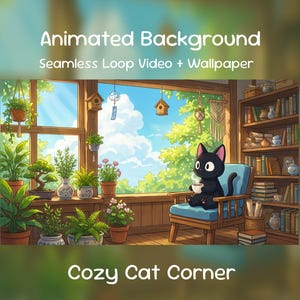 Arrière-plan animé animé | Coin chat cosy, chambre d'été avec fenêtre, heure du thé, détente, lofi, superposition de Twitch, flux VTuber