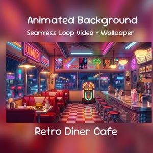 Retro Diner Cafe Anime Animated Background| Cozy Rainy Dinner, Lofi, Twitch Overlay, VTuber Stream