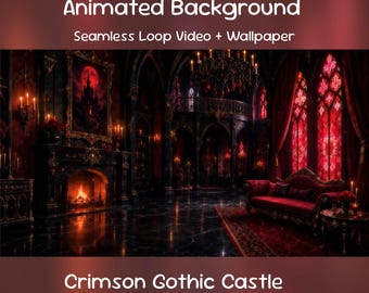 Crimson Gothic Castle Anime Animated Background| Velvet Vampire Lounge, YouTube, Twitch Overlay, VTuber Stream