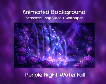 Anime Animated Background| Purple Night Waterfall, Magical Rose, Midnight Glowing, Forest, Twitch Overlay, VTuber Stream