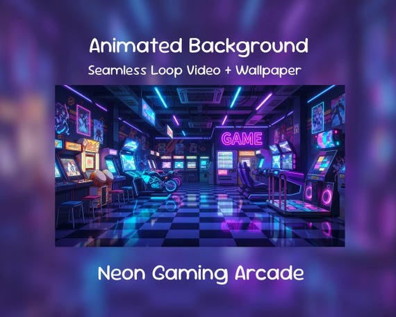 Neon Gaming Arcade Anime Animated Background| Retro Game Room, gamer setup, Cyber Gamer Room, Twitch Overlay, VTuber Stream