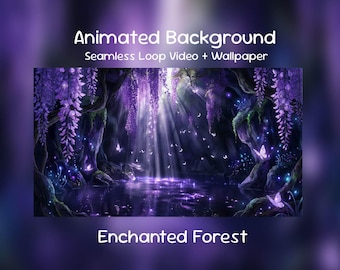 Fondo animado de anime: Bosque púrpura encantado, Arboleda de brujas mágicas, Luna mística, Noche etérea, Superposición de Twitch, Transmisión de VTuber