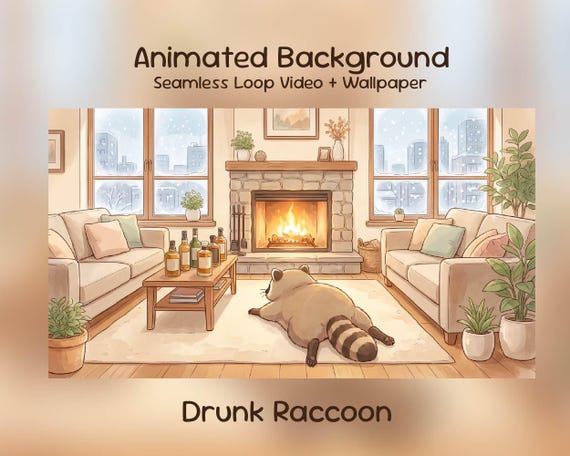 Drunk Raccoon Animated Background | Cozy Winter Stream Overlay