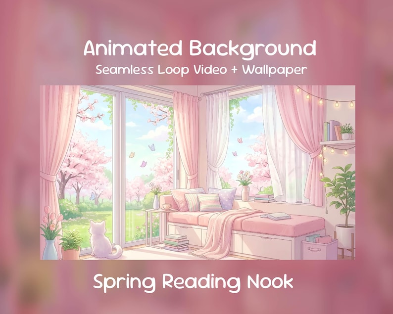 Anime Animated Background| Spring Reading Nook, Cozy Blossom Window ...