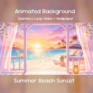 Summer Beach Sunset Anime Animated Background| Coastal Night Room, YouTube, Twitch Overlay, VTuber Stream
