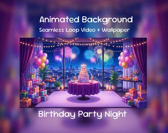 Fondo animado de anime/Noche de fiesta de cumpleaños, Fiesta de fuegos artificiales, Celebración, Superposición de Twitch, Transmisión de VTuber