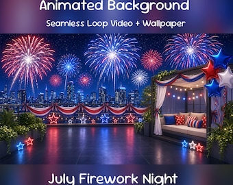 4th of July Firework Night Animated Background| Patriotic Celebration, YouTube, Twitch Overlay, VTuber Stream