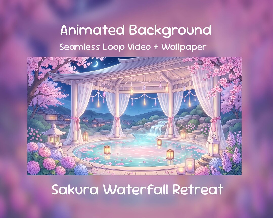 Anime Animated Background| Spring Sakura Spa, Hydrangea Moon Garden ...
